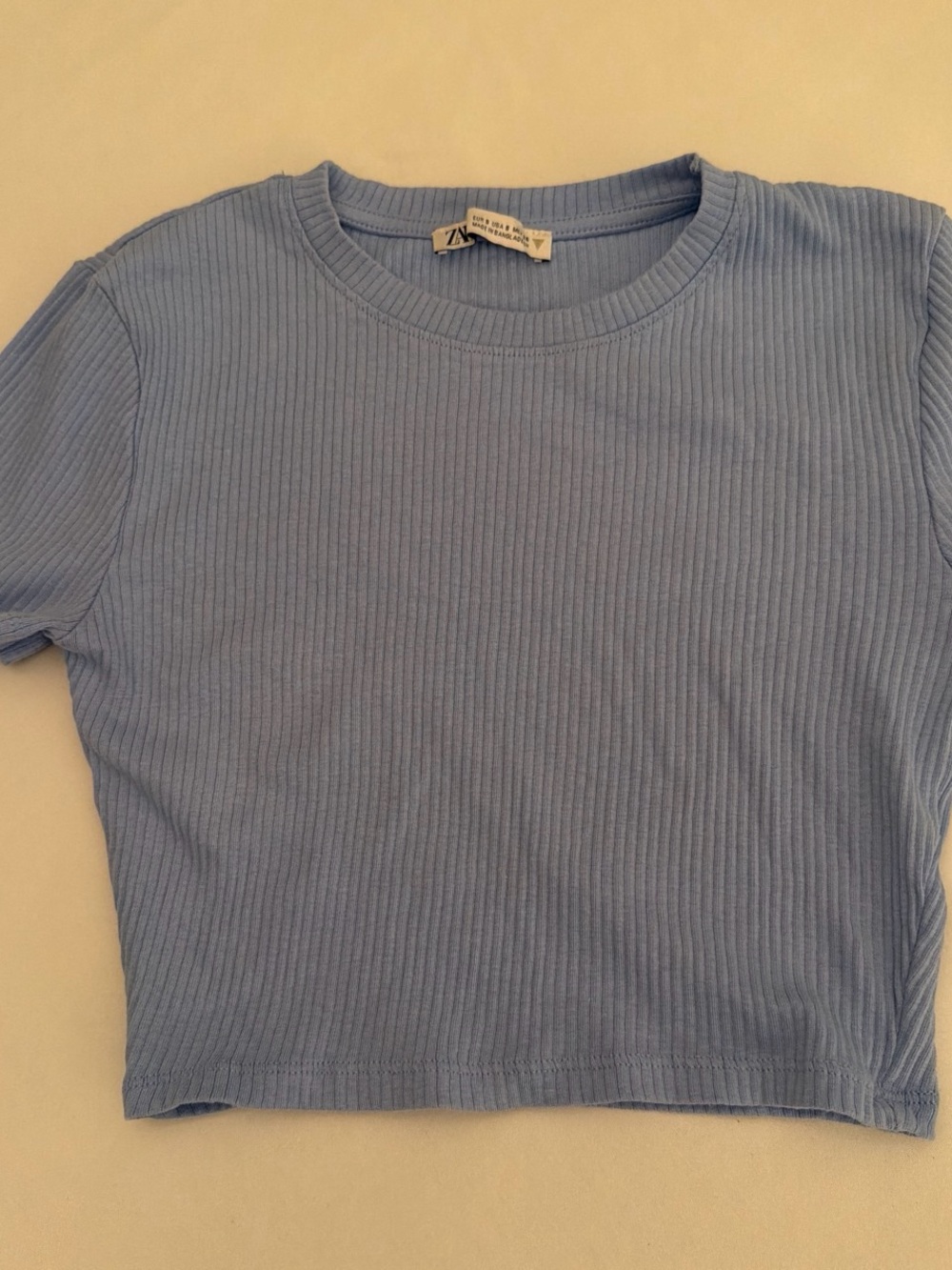 Zara Ribbed Crop Tee in Pastel Blue